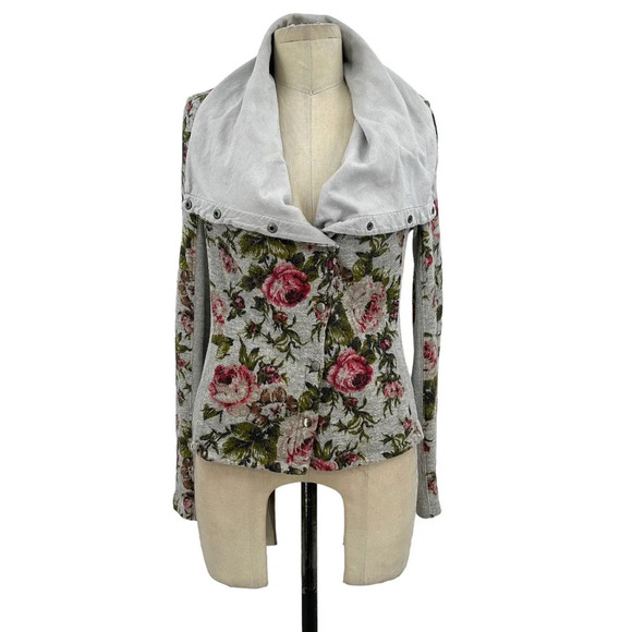 Anthropologie Saturday Sunday Florascape Moto Jacket Sweatshirt Gray Size Small - Picture 2 of 12